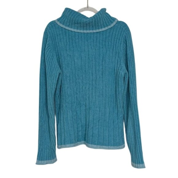 J Jill Ribbed Chenille Turtleneck Womens Size Large Blue Green Soft Knit Sweater - Picture 7 of 10